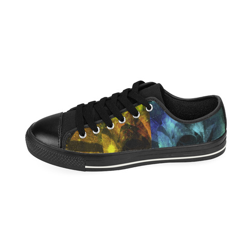Yellow and Blue Sparkling Rose Canvas Women's Shoes/Large Size (Model 018)