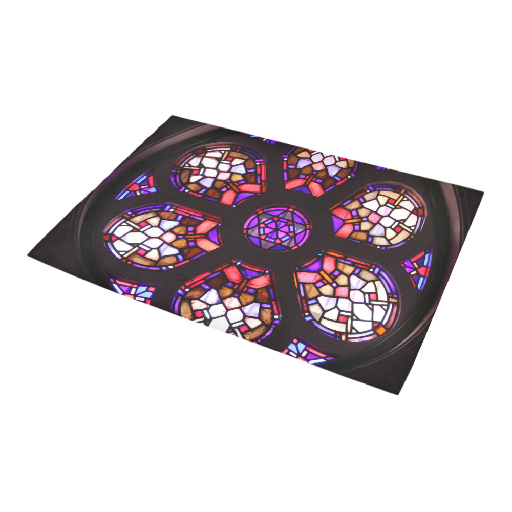 Geometric Purple Pink Rosary Window Mandala Azalea Doormat 24" x 16" (Sponge Material)