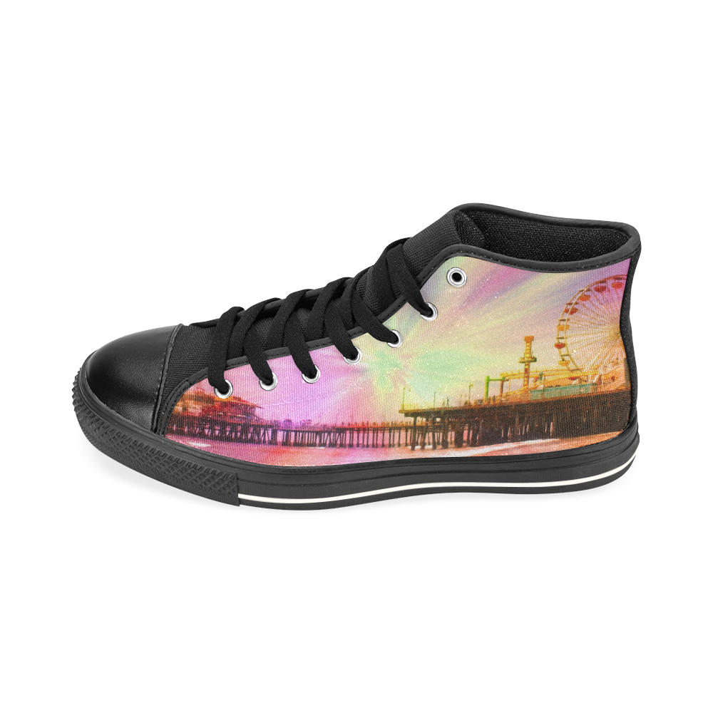 Pink Explosion Santa Monica Pier High Top Canvas Shoes for Kid (Model 017)