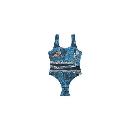 Blue painted wood Vest One Piece Swimsuit (Model S04)