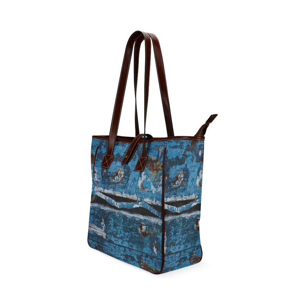 Blue painted wood Classic Tote Bag (Model 1644)