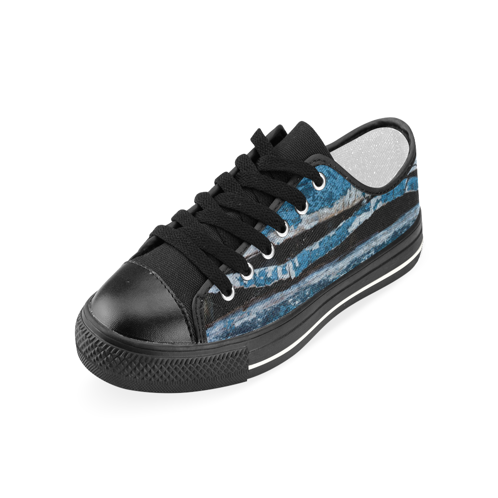 Blue painted wood Women's Classic Canvas Shoes (Model 018)