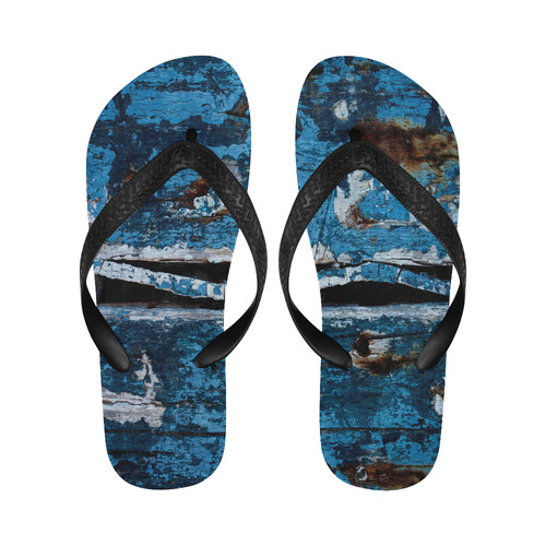 Blue painted wood Flip Flops for Men/Women (Model 040)