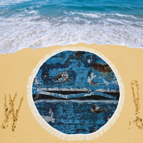 Blue painted wood Circular Beach Shawl 59"x 59"