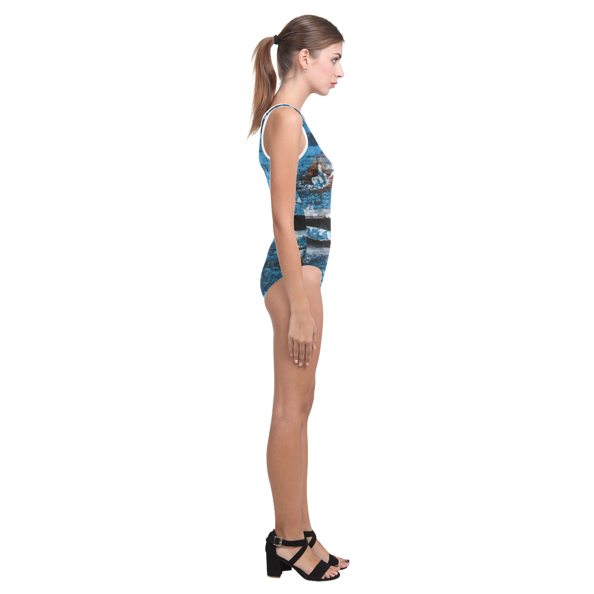 Blue painted wood Vest One Piece Swimsuit (Model S04)