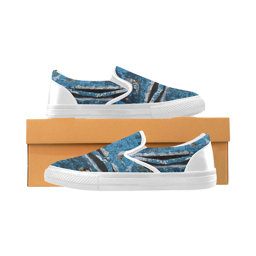 Blue painted wood Women's Unusual Slip-on Canvas Shoes (Model 019)