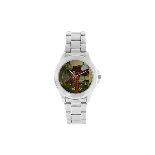 Funny giraffe as a pirate Unisex Stainless Steel Watch(Model 103)