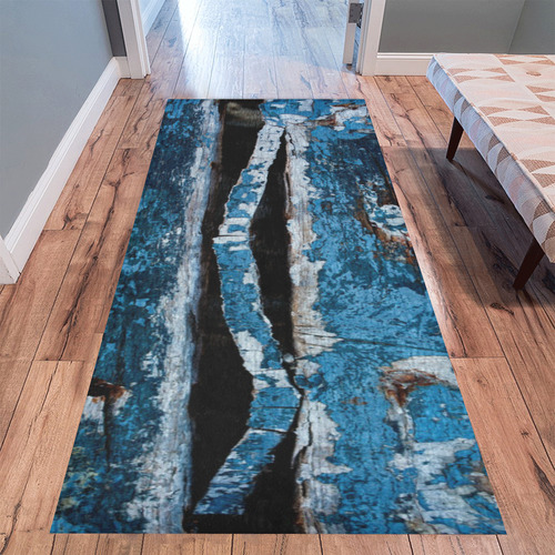 Blue painted wood Area Rug 9'6''x3'3''