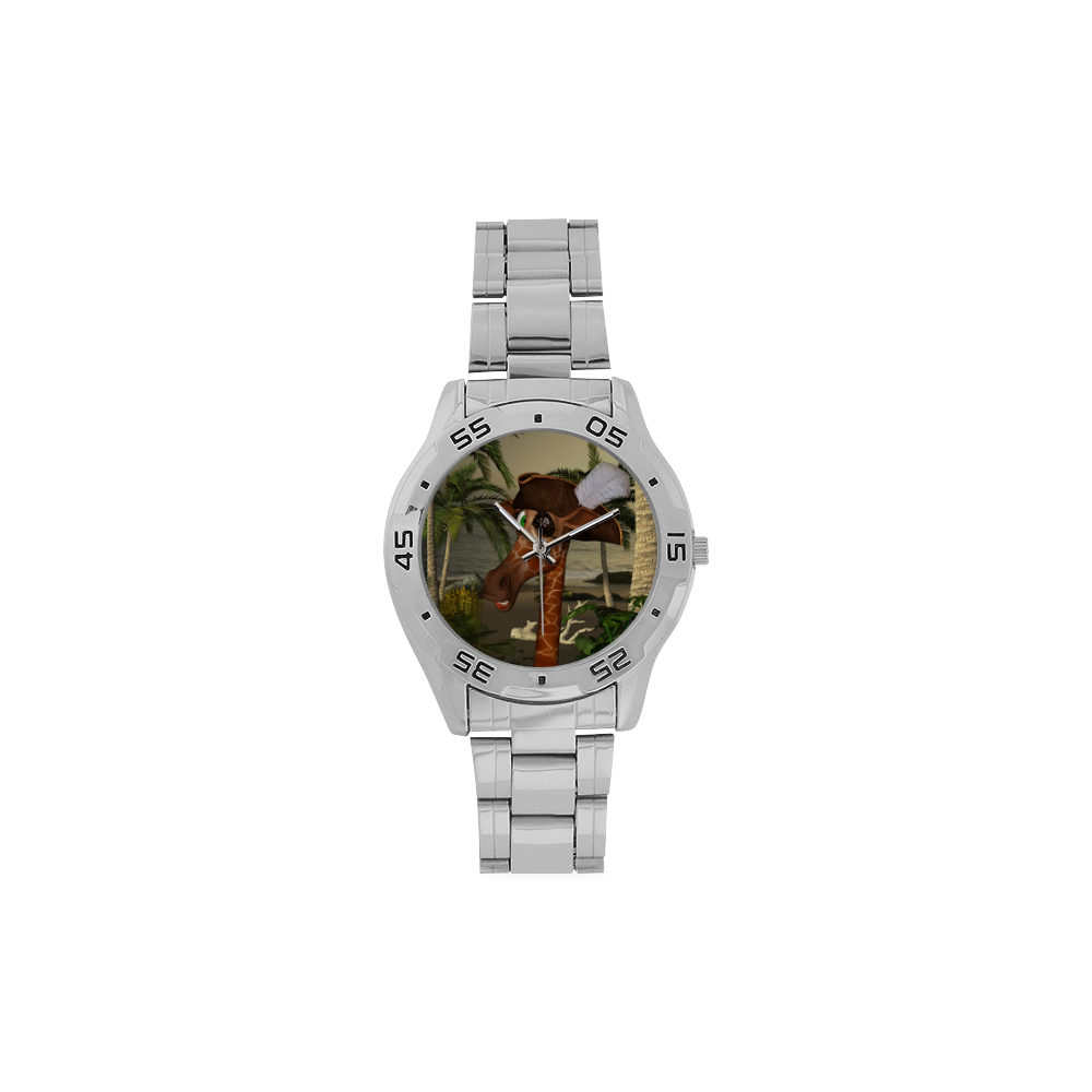 Funny giraffe as a pirate Men's Stainless Steel Analog Watch(Model 108)