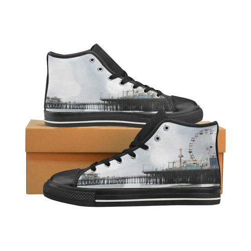 Sparkling Grey Santa Monica Pier High Top Canvas Shoes for Kid (Model 017)