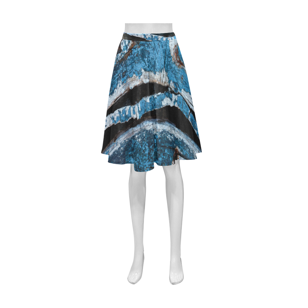 Blue painted wood Athena Women's Short Skirt (Model D15)