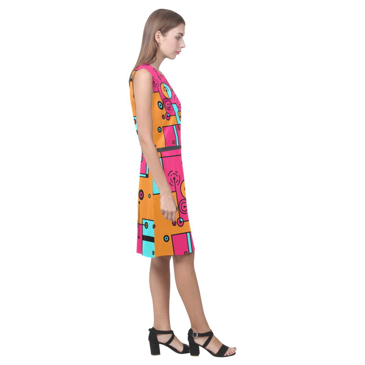 Avant Garde - Lines and Circles Eos Women's Sleeveless Dress (Model D01)