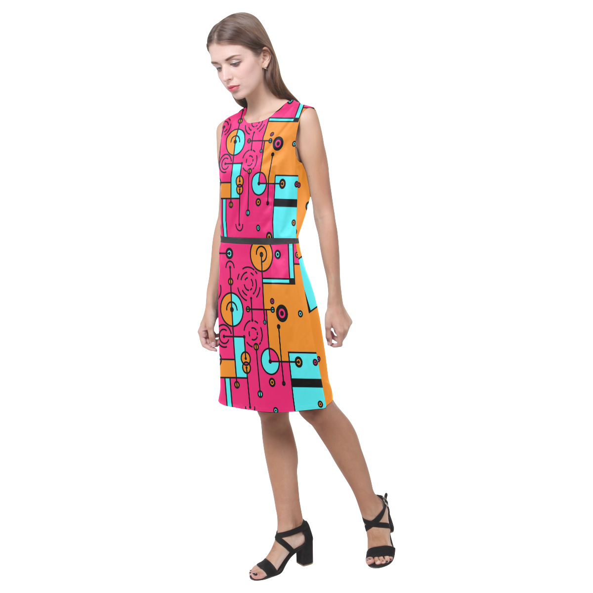 Avant Garde - Lines and Circles Eos Women's Sleeveless Dress (Model D01)