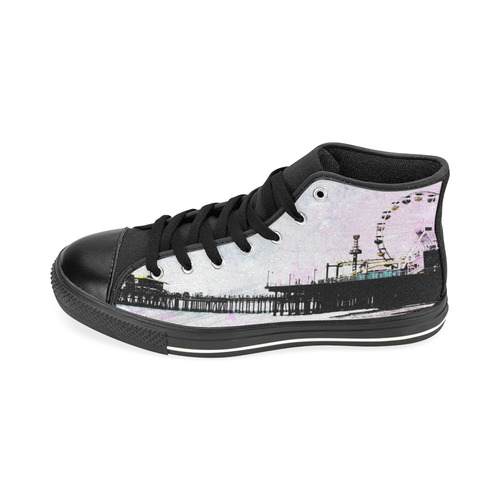 Pink Grunge Santa Monica Pier High Top Canvas Shoes for Kid (Model 017)