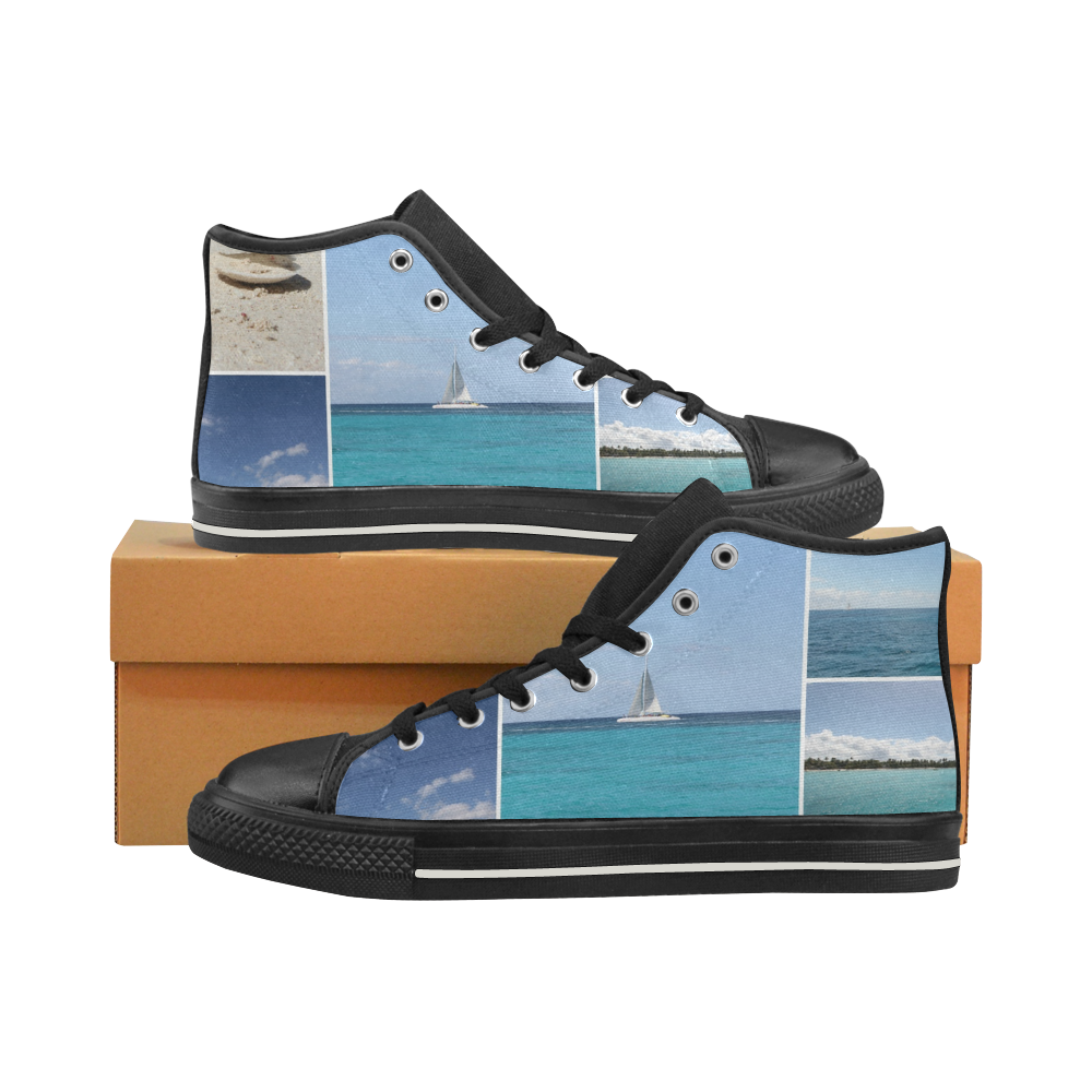 Isla Saona Caribbean Photo Collage High Top Canvas Shoes for Kid (Model 017)