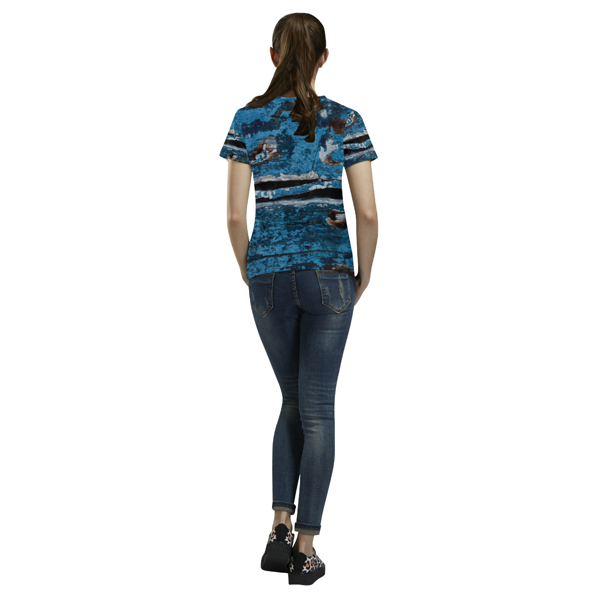 Blue painted wood All Over Print T-Shirt for Women (USA Size) (Model T40)
