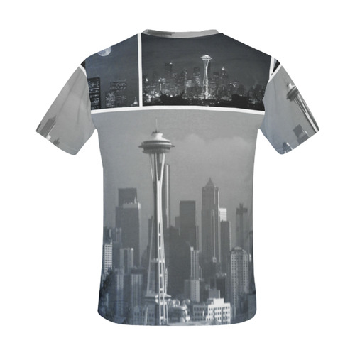 Grey Seattle Space Needle Collage All Over Print T-Shirt for Men (USA Size) (Model T40)
