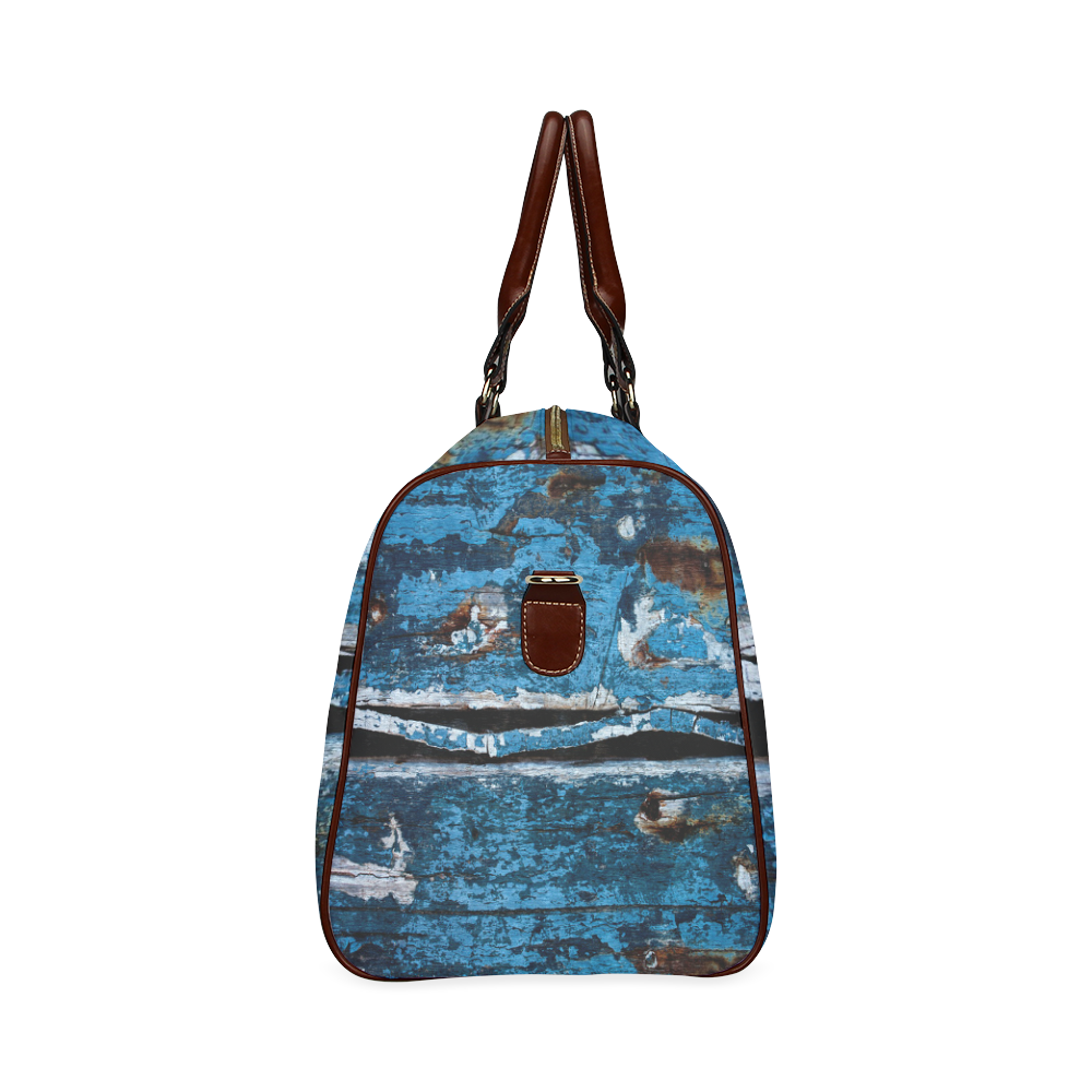 Blue painted wood Waterproof Travel Bag/Small (Model 1639)