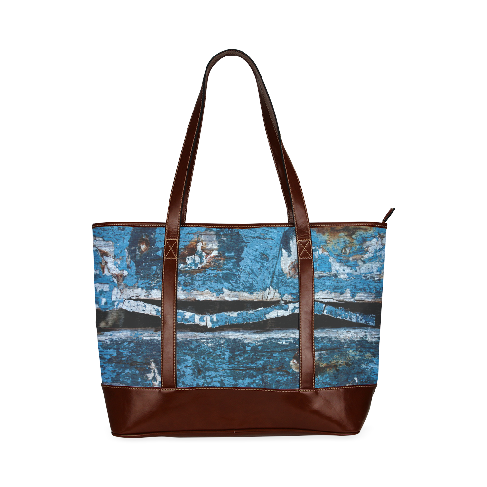 Blue painted wood Tote Handbag (Model 1642)