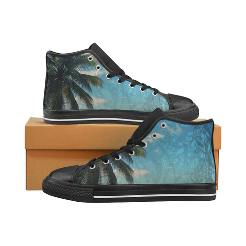 Caribbean Blue High Top Canvas Shoes for Kid (Model 017)