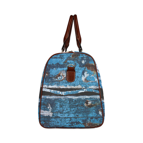 Blue painted wood Waterproof Travel Bag/Small (Model 1639)