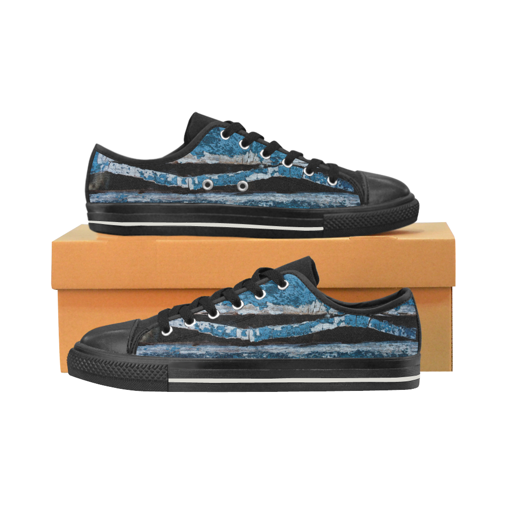 Blue painted wood Women's Classic Canvas Shoes (Model 018)