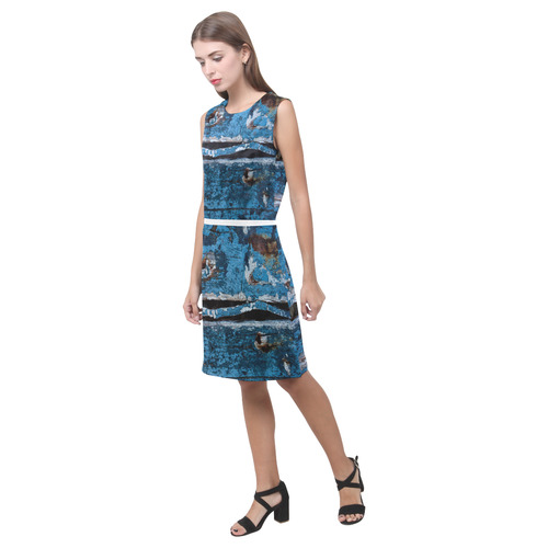 Blue painted wood Eos Women's Sleeveless Dress (Model D01)