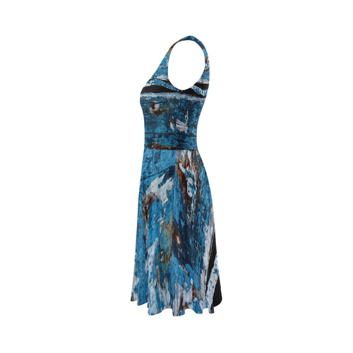 Blue painted wood Sleeveless Ice Skater Dress (D19)