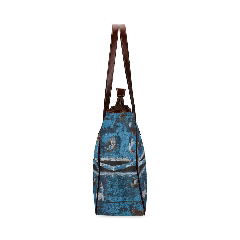 Blue painted wood Classic Tote Bag (Model 1644)