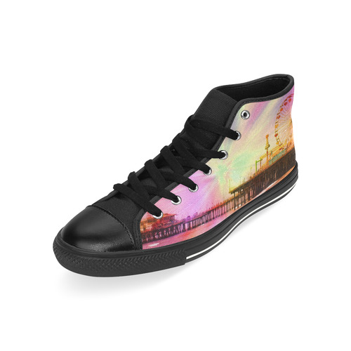 Pink Explosion Santa Monica Pier High Top Canvas Shoes for Kid (Model 017)