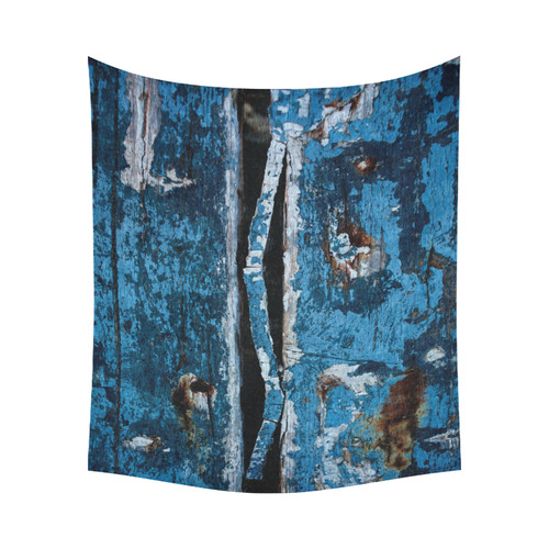 Blue painted wood Cotton Linen Wall Tapestry 60"x 51"