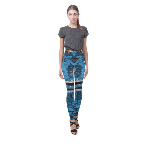 Blue painted wood Cassandra Women's Leggings (Model L01)