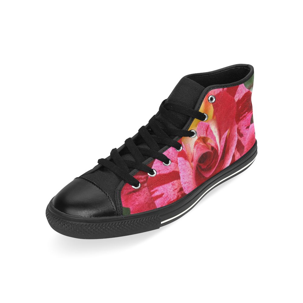 Pink Rose Flower Blossom High Top Canvas Shoes for Kid (Model 017)