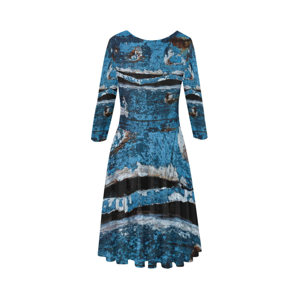 Blue painted wood Elbow Sleeve Ice Skater Dress (D20)