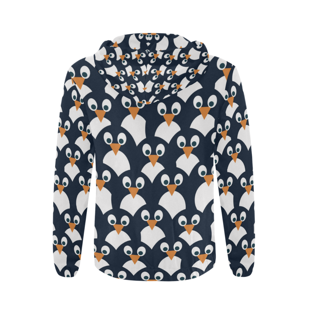 Penguin Cartoon Pattern All Over Print Full Zip Hoodie for Men (Model H14)