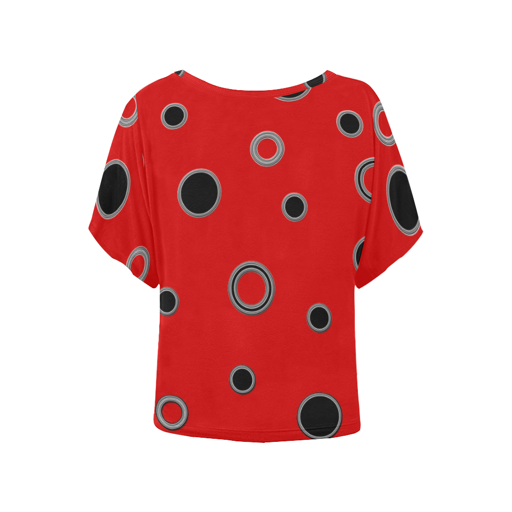 Black Polka Dots Women's Batwing-Sleeved Blouse T shirt (Model T44)
