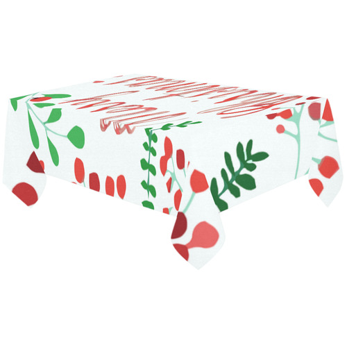 Merry Christmas Holiday Holly Floral Watercolor Cotton Linen Tablecloth 60"x120"