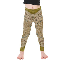 golden forest silver tree in wood mandala Kid's Ankle Length Leggings (Model L06)