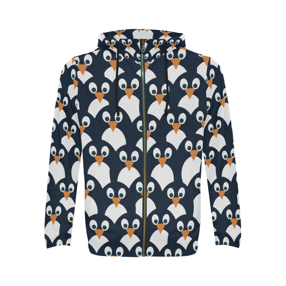 Penguin Cartoon Pattern All Over Print Full Zip Hoodie for Men (Model H14)