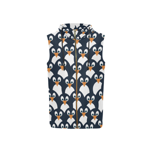 Penguin Pattern All Over Print Sleeveless Zip Up Hoodie for Women (Model H16)
