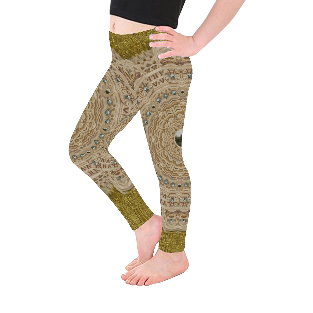 golden forest silver tree in wood mandala Kid's Ankle Length Leggings (Model L06)