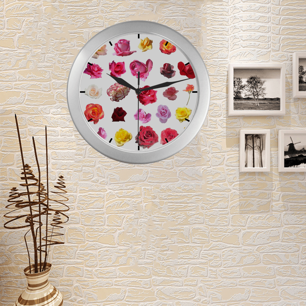 Flower Silver Color Wall Clock