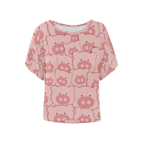Pink Piggy Pigs Women's Batwing-Sleeved Blouse T shirt (Model T44)