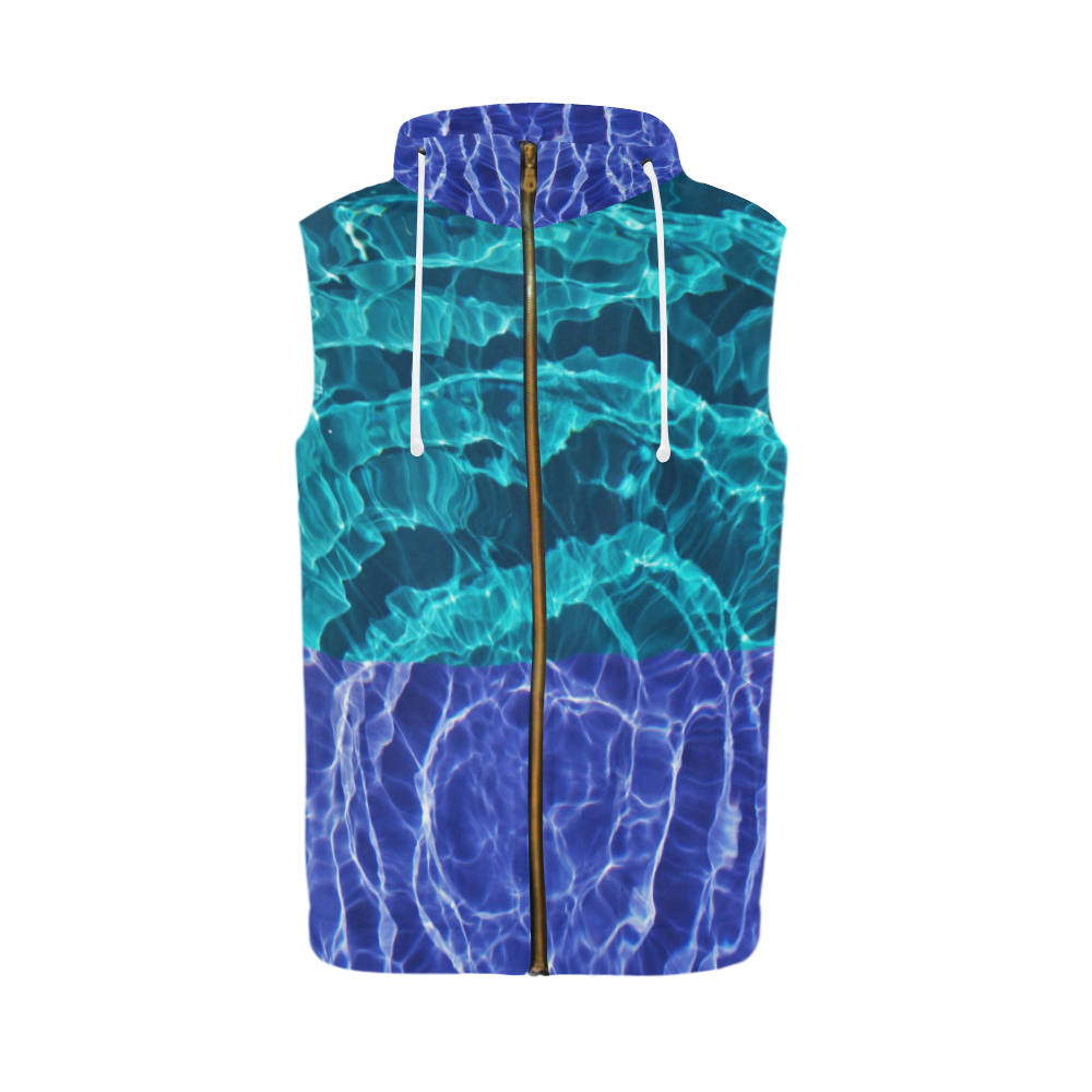Blue Spiral All Over Print Sleeveless Zip Up Hoodie for Men (Model H16)