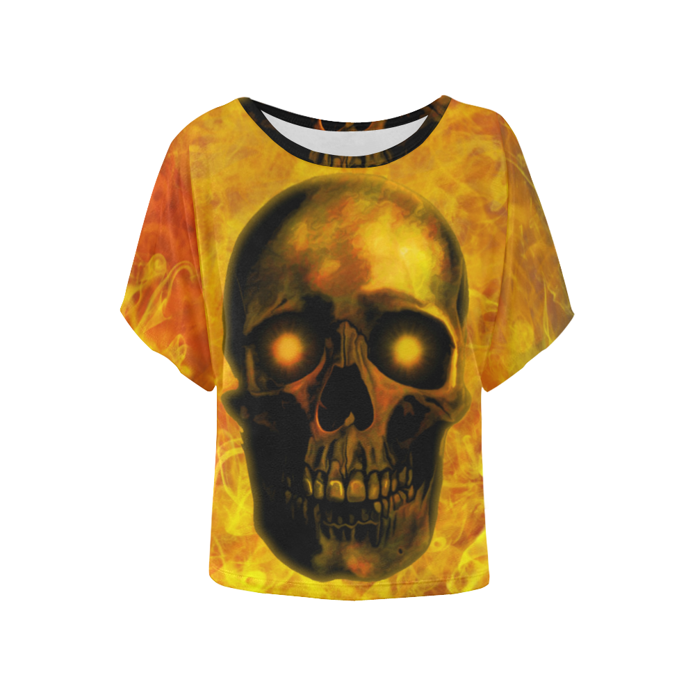 Hellfire skull Women's Batwing-Sleeved Blouse T shirt (Model T44)