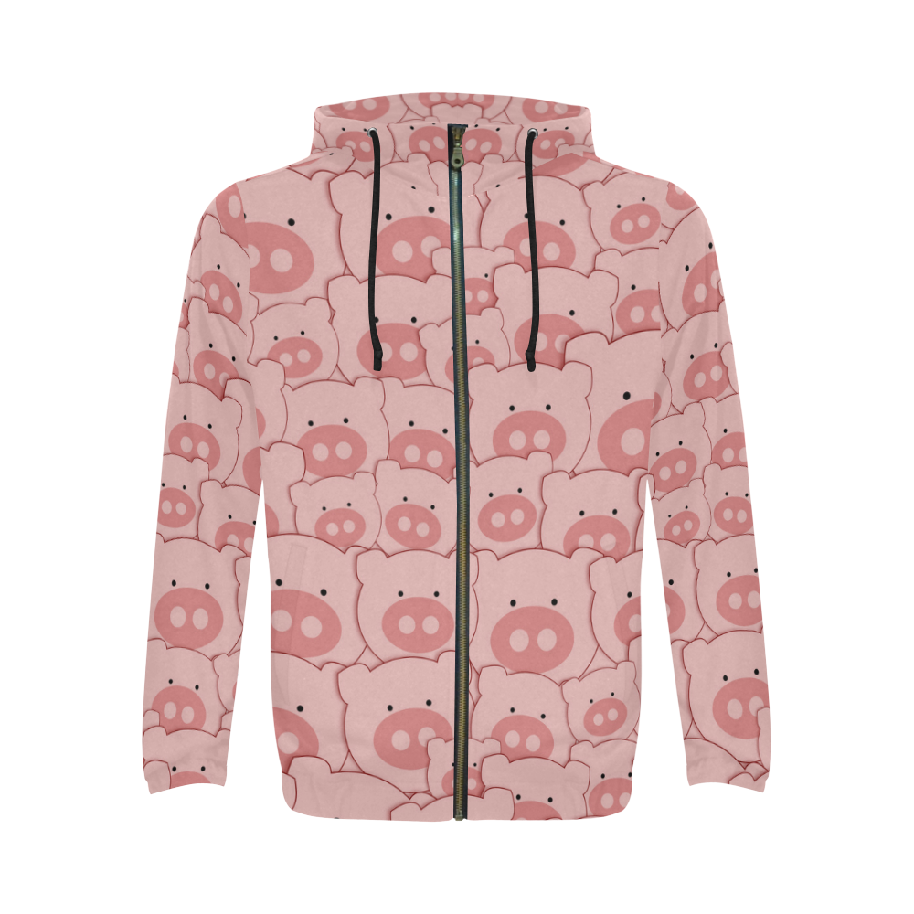 Pink Piggy Pigs All Over Print Full Zip Hoodie for Men (Model H14)