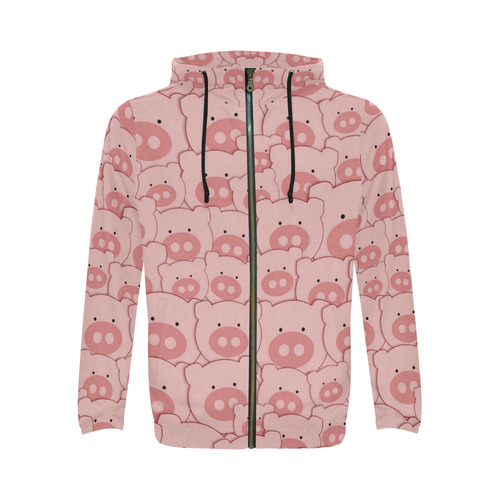 Pink Piggy Pigs All Over Print Full Zip Hoodie for Men (Model H14)