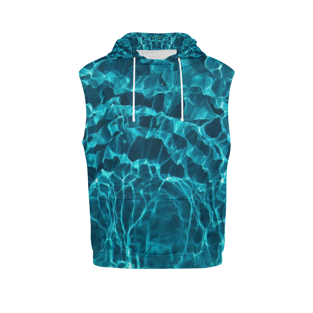Electric Blue Grass All Over Print Sleeveless Hoodie for Men (Model H15)
