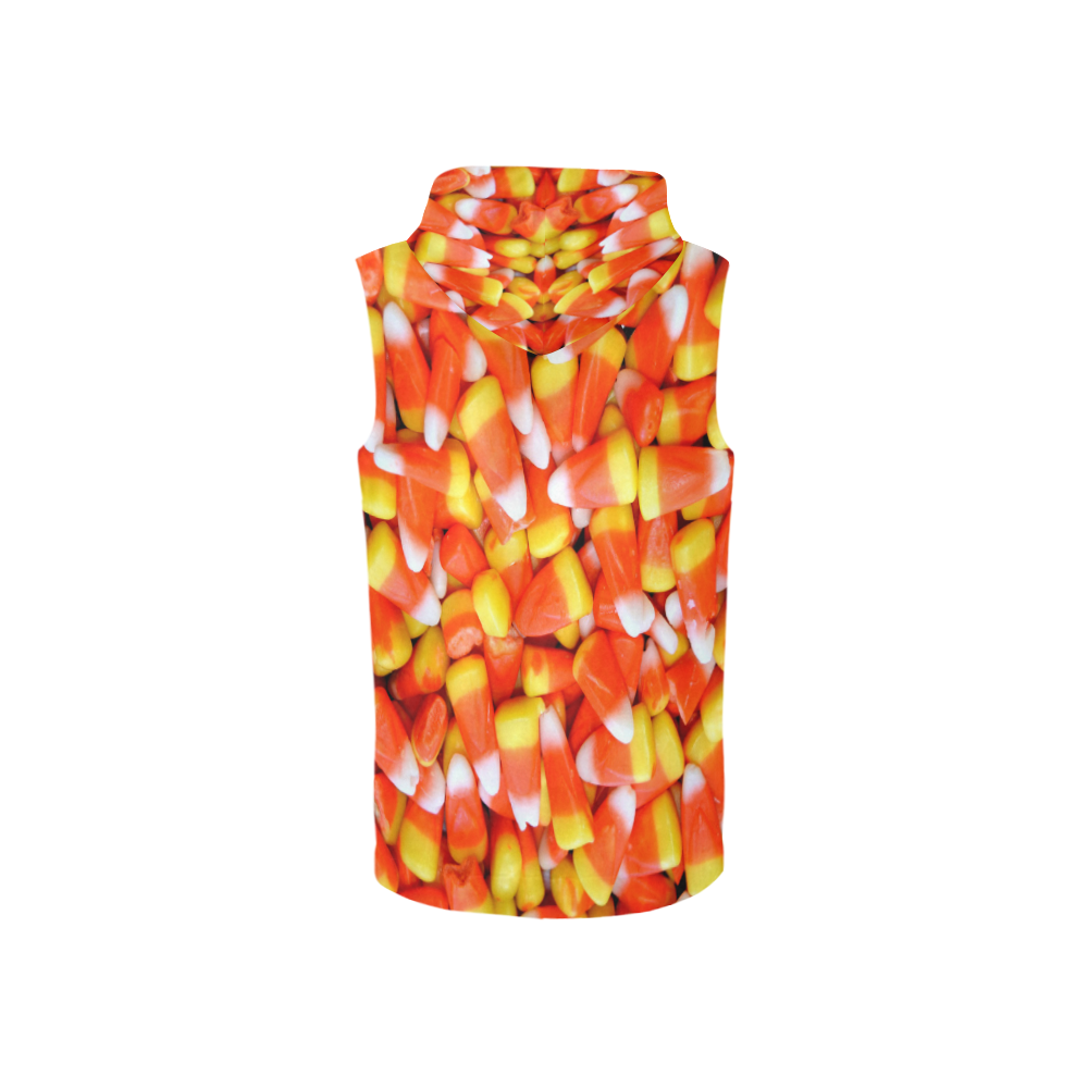Halloween Candy Corn All Over Print Sleeveless Zip Up Hoodie for Women (Model H16)