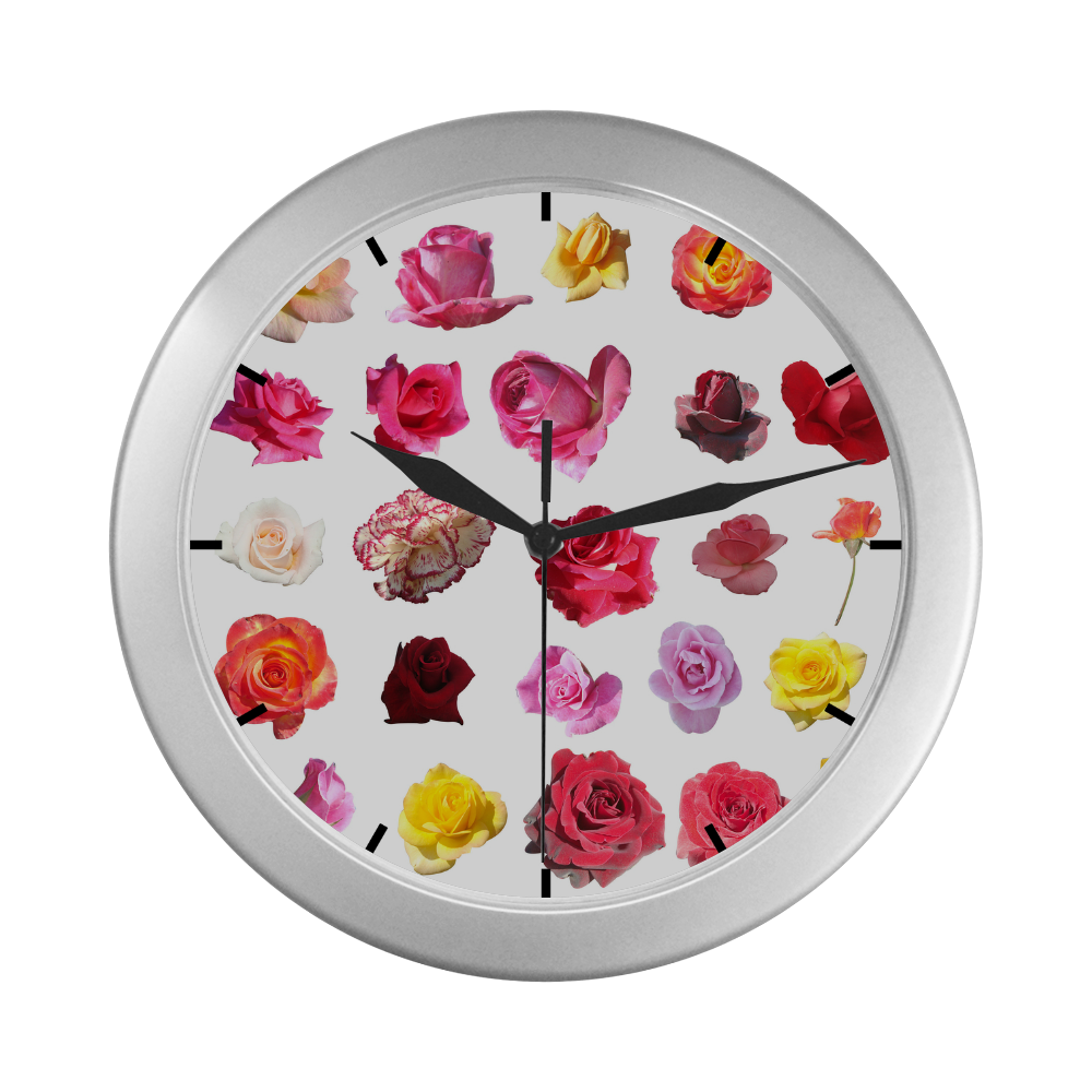 Flower Silver Color Wall Clock